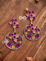 The Queen's Desire - Embellished Oxidised Danglers (Orange-Pink)