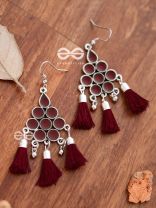 The Enamelled Tassels (Burgundy) - Embellished Oxidised Earrings