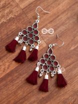 The Enamelled Tassels (Burgundy) - Embellished Oxidised Earrings