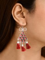 The Enamelled Tassels (Burgundy) - Embellished Oxidised Earrings
