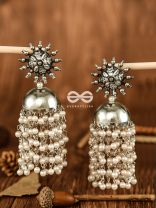 The Dangling Pearl Statement Jhumka Earrings - Oxidised Boho Earrings