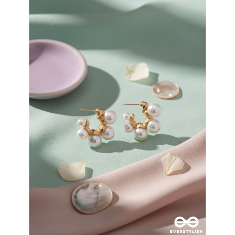 Plush desires- Golden circular earrings with studded pearls 