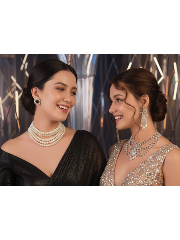 A GLISTENING BLACK PEONY - GOLDEN PEARL NECKPIECE 