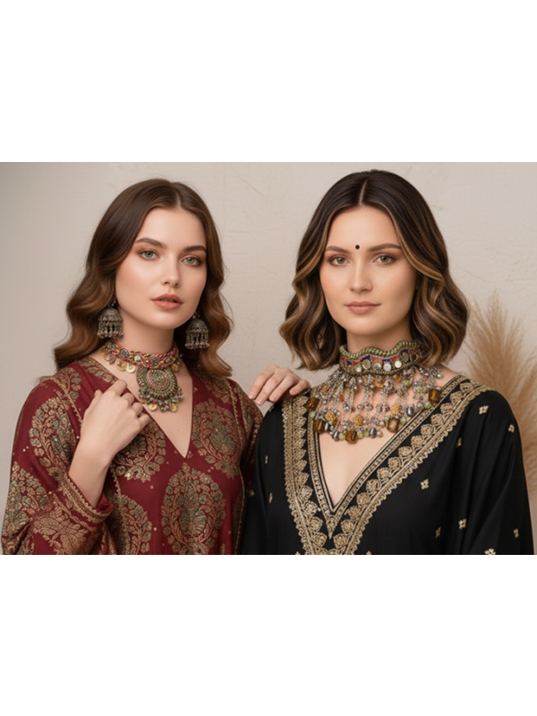 A GLISTENING BLACK PEONY - GOLDEN PEARL NECKPIECE 