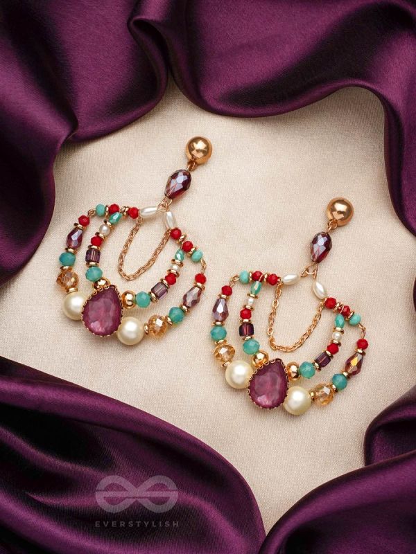 The Jazzy Rainbow- Golden Pearls and Stone Earrings