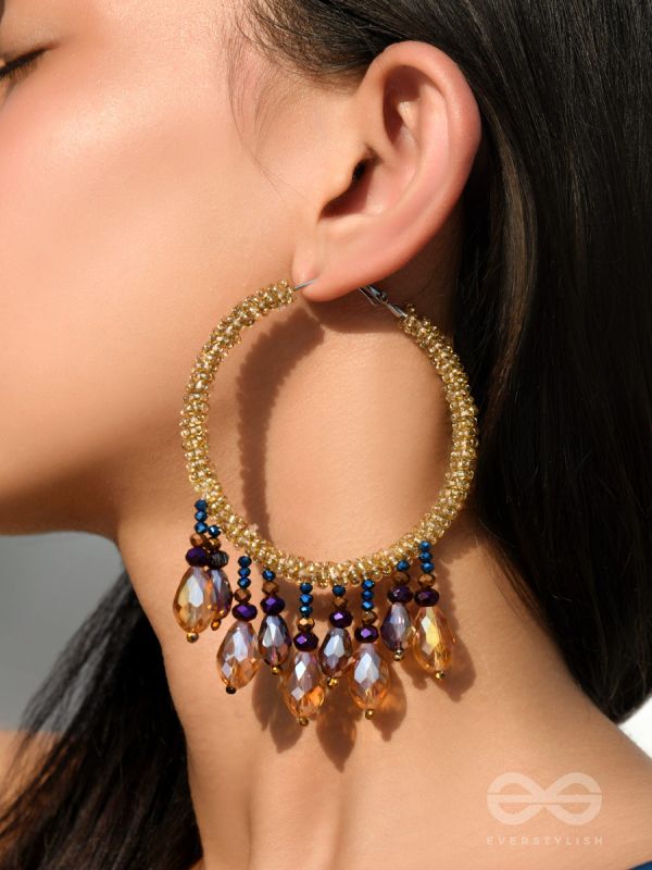 Utkanika- The Circle of Desire- Beads and Glass Drops Earrings (Mustard Yellow)