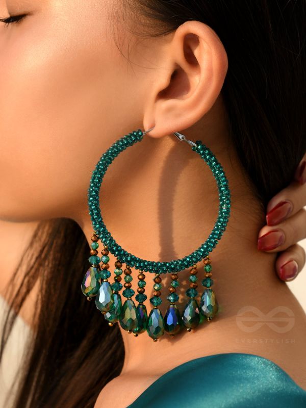 Utkanika- The Circle of Desire- Beads and Glass Drops Earrings (Pine Green)