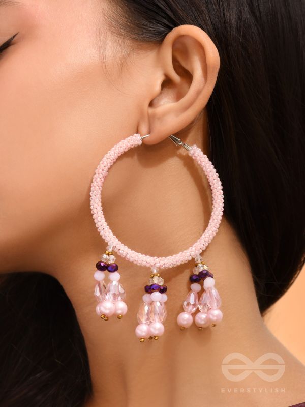 Sinivali- The Pink Moon- Pearls and Beads Embroidered Earrings