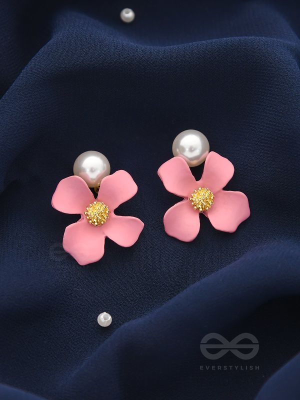 The Fabulous Floral Pearl Danglers (Rose Pink)-  Statement Earrings