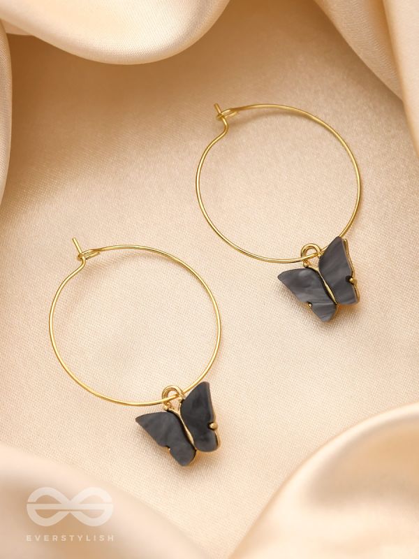 The Beauteous Butterfly Hoops (Grey) - Golden Casual Earrings