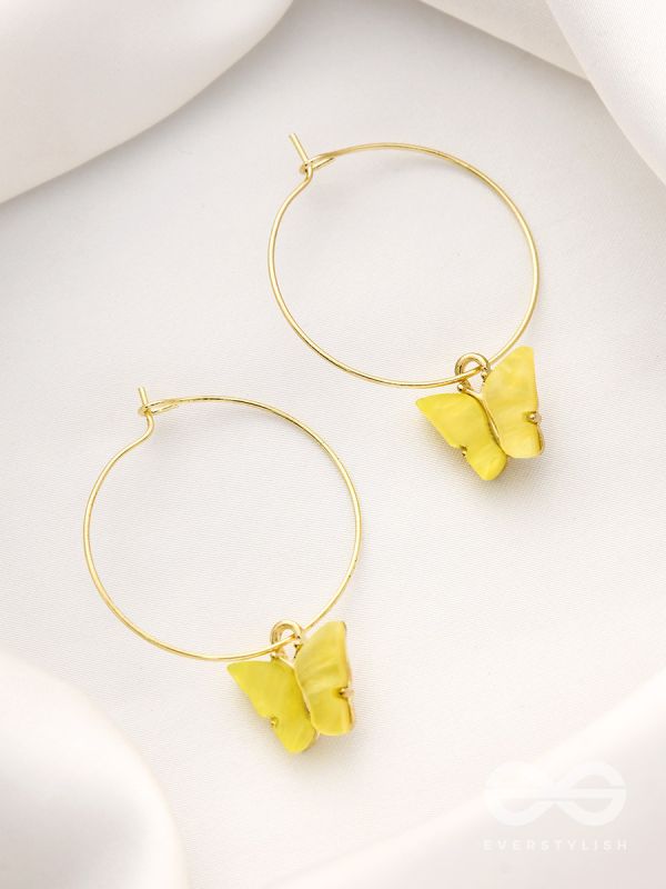 The Beauteous Butterfly Hoops (Yellow) - Golden Casual Earrings