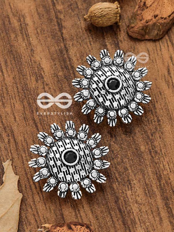 The Bohemian Intricate Sun (Onyx Black) - Embellished Oxidised Studs