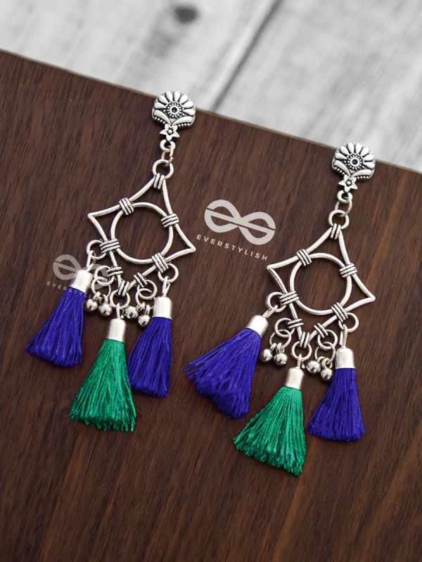 The Geometric Tasseled Elegance (Blue-Green) - Casual Danglers