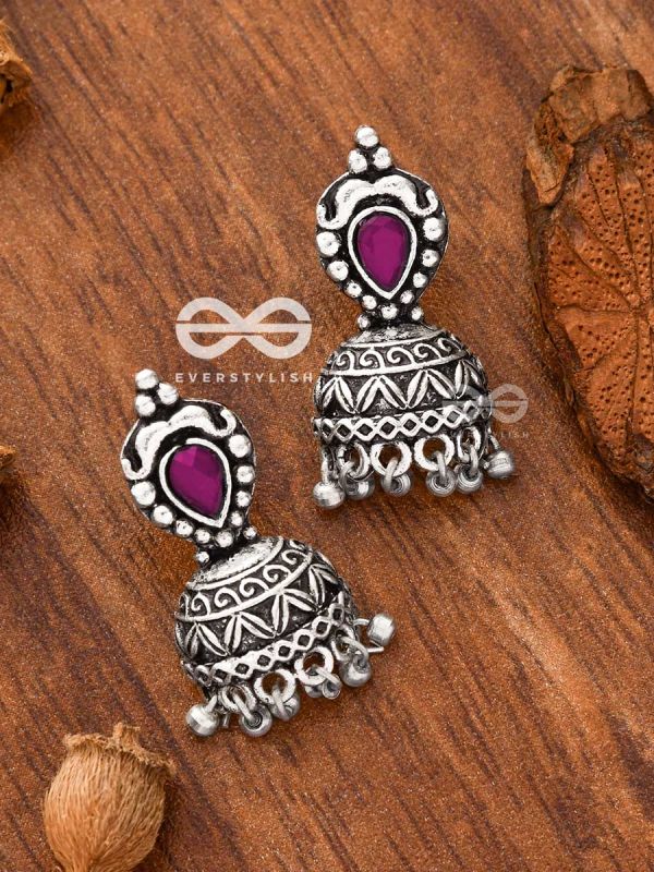 The Little Vintage Artwork Half Jhumkis (Ruby Red) - Tiny Trinket Earrings