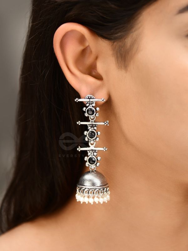 The Elegant Delight - Triple Layered Jhumkas (Onyx Black)