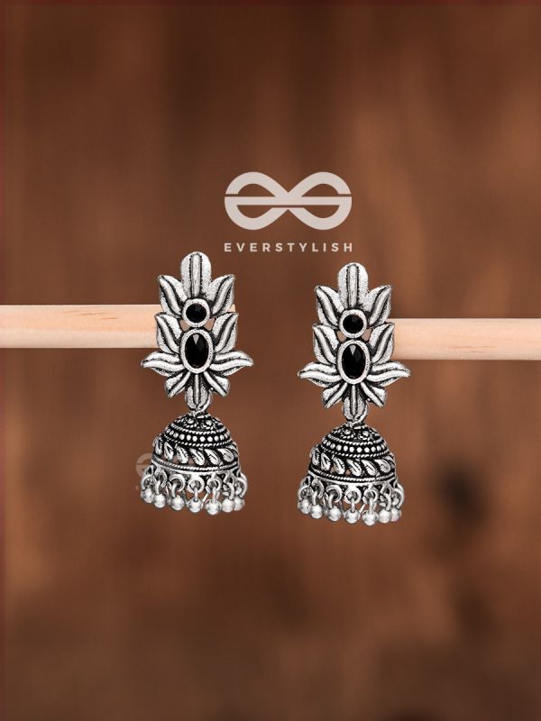 The Little Layered Jhumki (Onyx Black) - Embellished Oxidised Collection