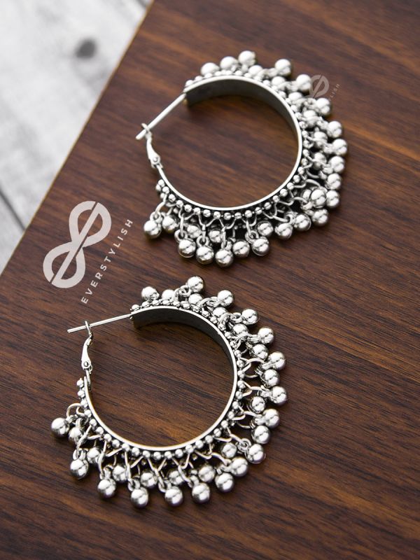 The Playful Elegance - Boho Hoop Earrings (Silver)