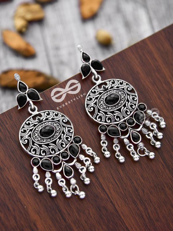 The Playful Elegance - Embellished Oxidised Earrings (Onyx Black)