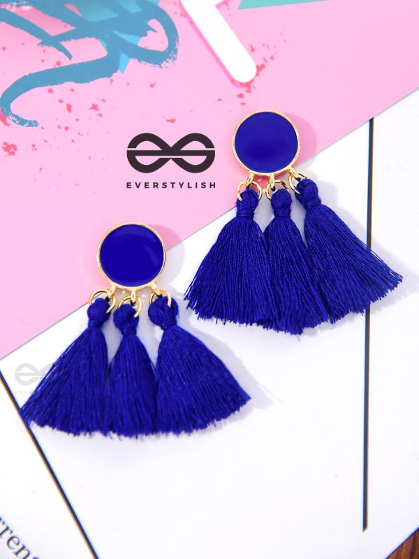 The ColourSplash Delight - Royal Blue Tasseled Earrings