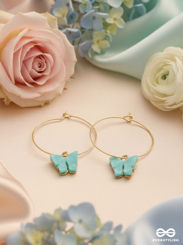 The Beauteous Butterfly Hoops (Blue) - Golden Casual Earrings