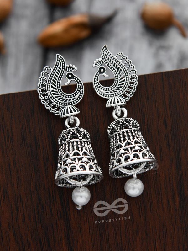 The Mesmerising Peacock Artwork Jhumkis - The Oxidised Boho Collection