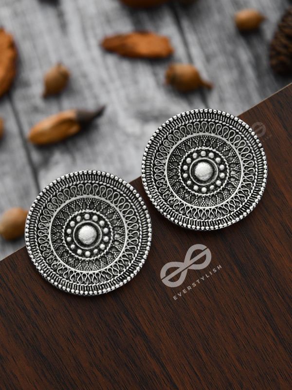 The Intricate Aztec Pattern Studs - Oxidised Boho Earrings