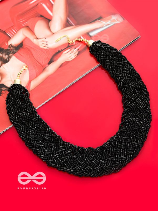 The Beauteous Braided Criss-Cross Beaded Necklace (Black)