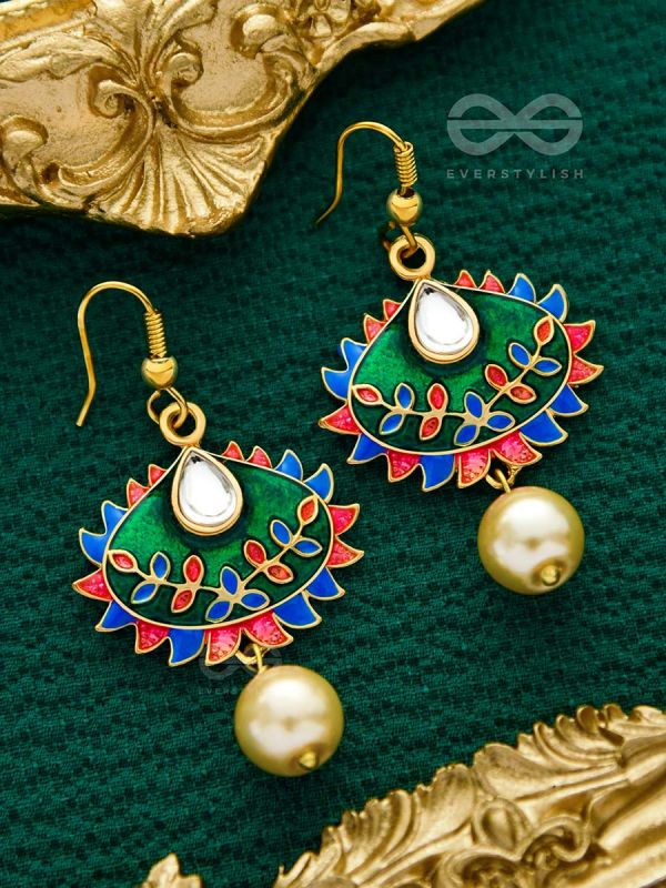 The Little Mesmerisers - Hand Painted Meenakari Earrings (Pine Green)