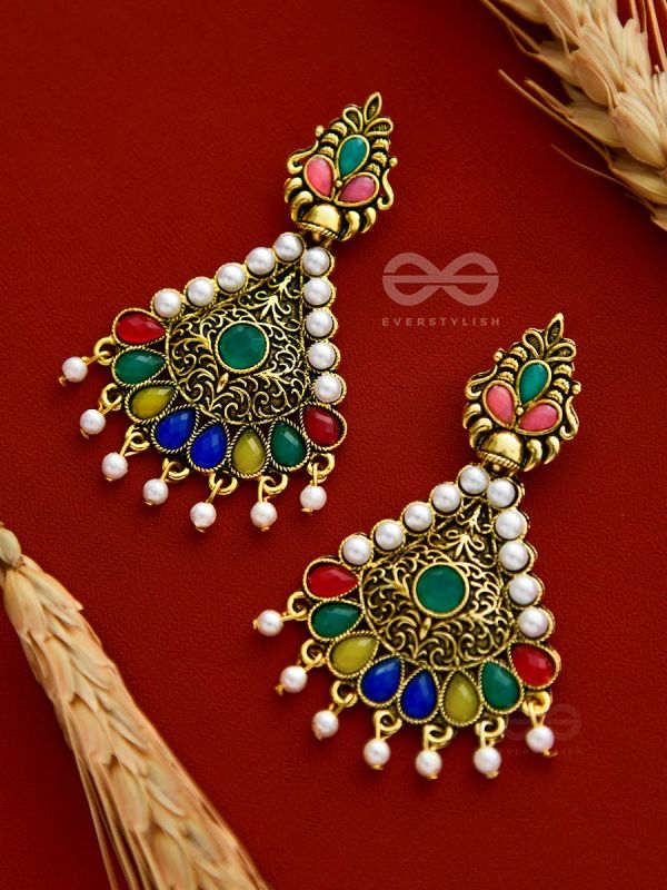 The Embellished Intricacy - Golden Statement Earrings