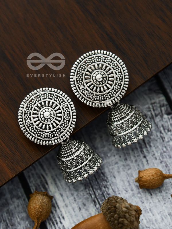 The Shield of Motifs -  Oxidised Boho Jhumki