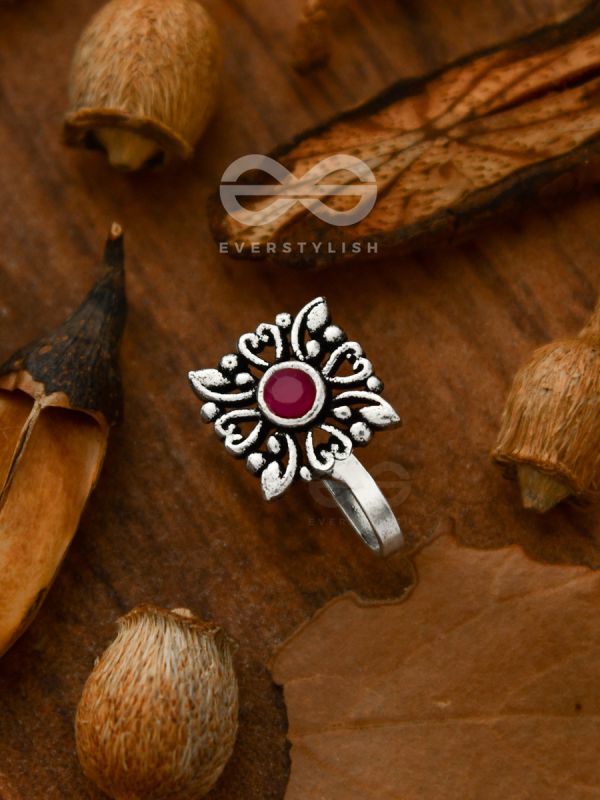 THE GEOMETRIC MOTIFS - INTRICATE NON PIERCED NOSE-PIN (Ruby red)