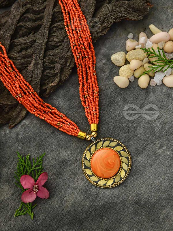 The Timeless Elegance- Beautiful Beaded Neckpiece (Aerospace Orange)