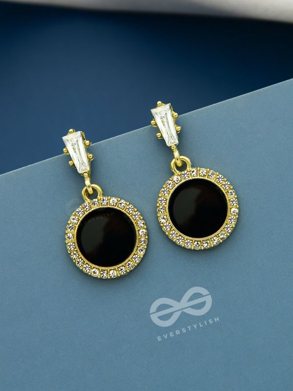 Black Holes- Gem Stone and Rhinestones Studded Black and Golden Earrings