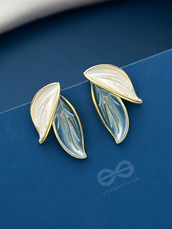 PETALS PANACHE- GOLDEN ENAMELLED EARRINGS (SKY BLUE)