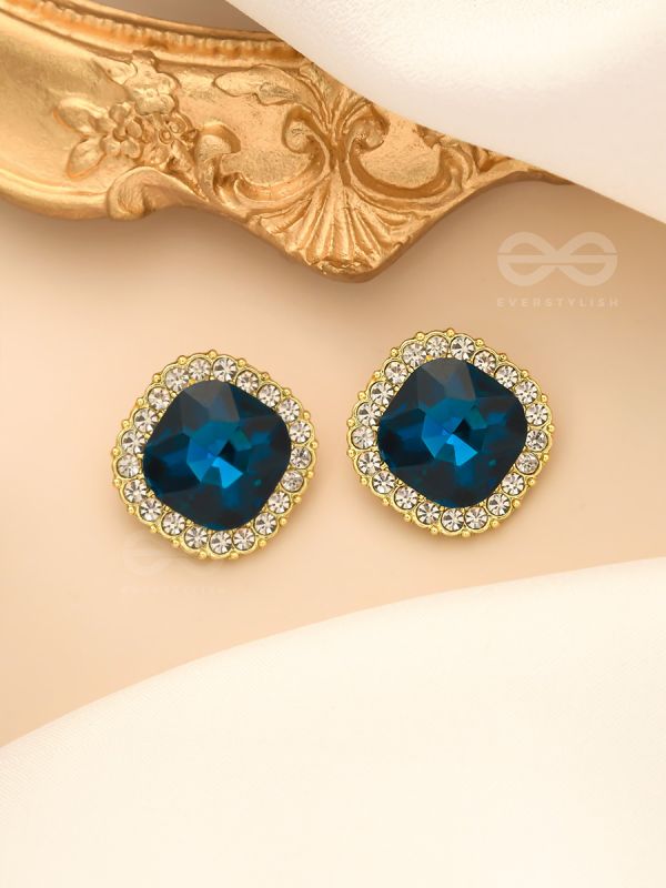 The Royal Touch- Solitaire and CZ Stones Studded Royal Blue Earrings