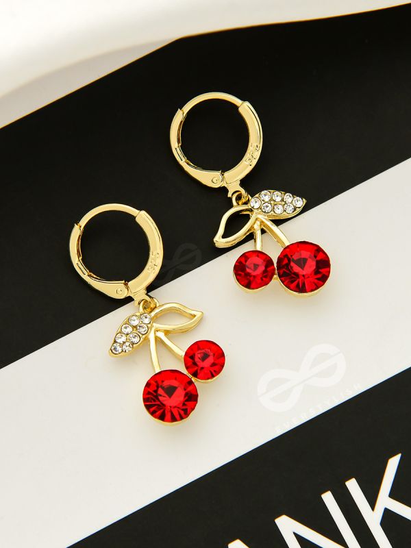 Cherry on Top- Red and Golden CZ Stones Studded Earrings