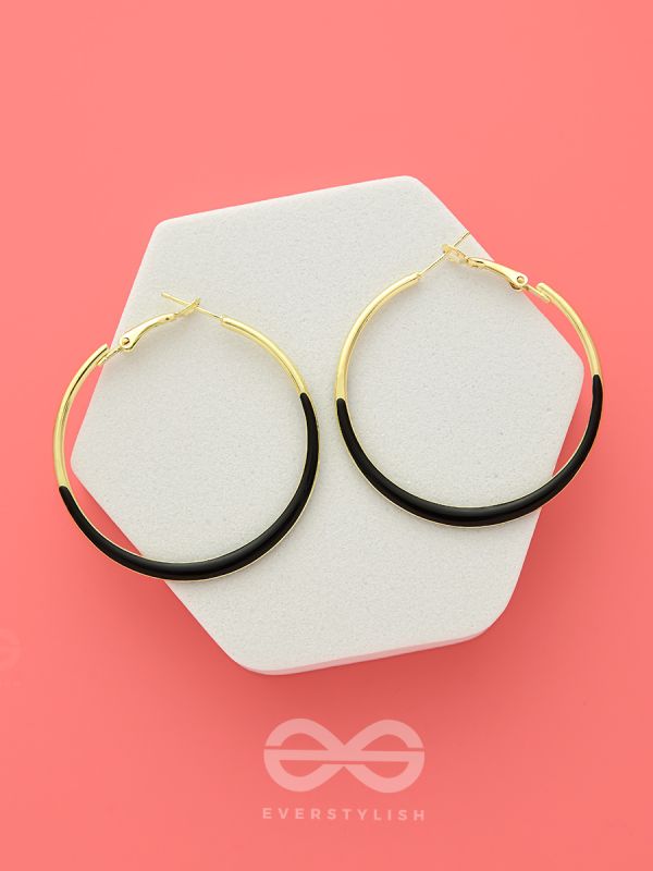 Smoky Loops- Black and Golden Hoop Earrings