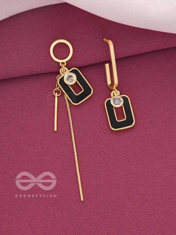 Bottom-Up- Black and Golden Earrings