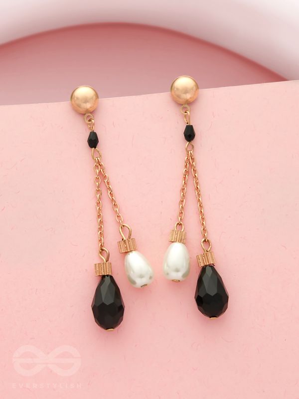 The Foggy Night- Black and White Golden Dangler Earrings