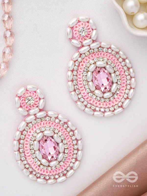  PRATIBIMB- THE RESPLENDENT REFLECTION- STONE, PEARLS AND SEQUINS EMBROIDERED EARRINGS (BLUSH PINK)