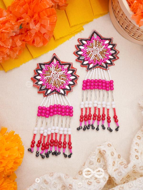 PREYASI- THE SWEETHEART- BEADS AND RESHAM EMBROIDERED EARRINGS (Rose Pink, Scarlet Red, Ebony Black)