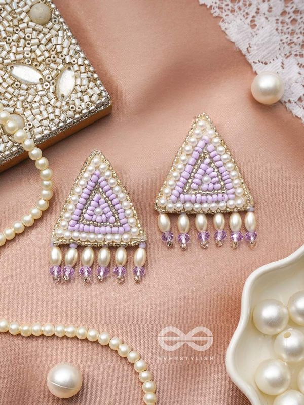 Suchyagra- The Eternal Pyramid- Pearls, Beads and Glass Beads Embroidered Earrings (Orchid Purple)