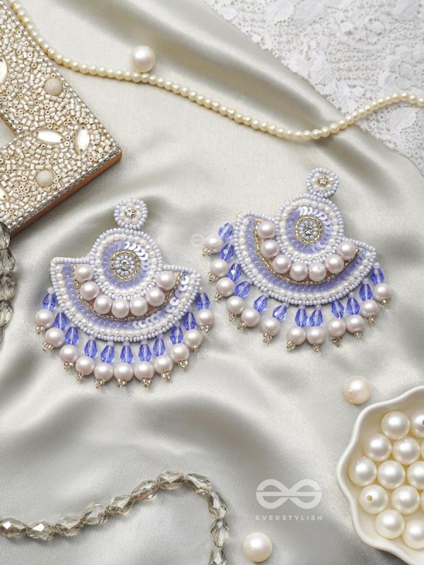 Suramya- The Picturesque Crescent- Sequins, Glass Beads and Stone Embroidered Earrings (Cobalt Blue)