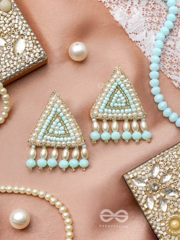 Suchyagra- The Eternal Pyramid-  Pearls, Beads and Glass Beads Embroidered Earrings (Sky Blue)