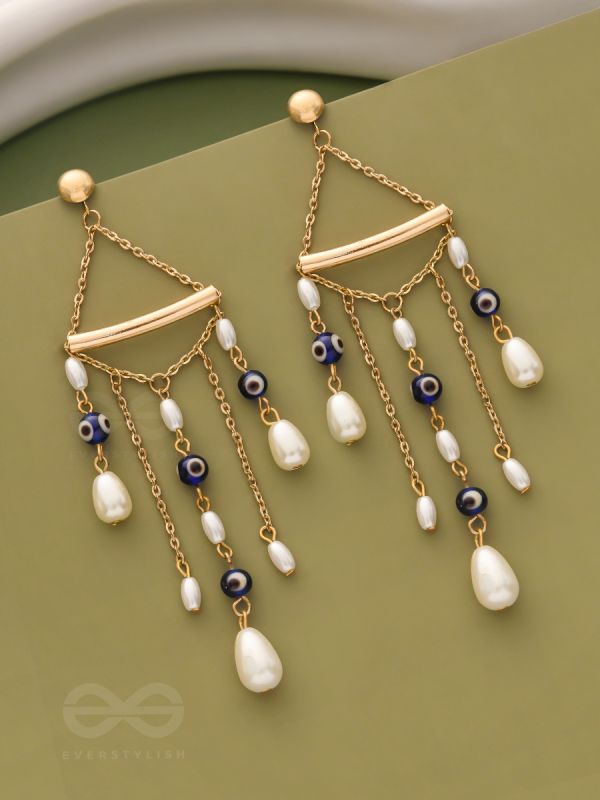 The Pearl City- Golden Pearl Evil Eye Earrings