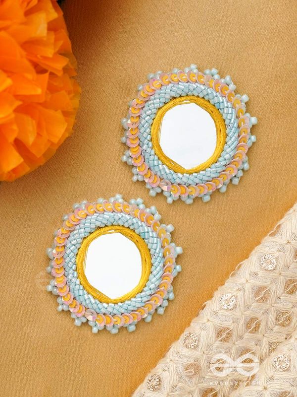 Nimrukti- The Setting Sun- Resham, Mirror and Beads Embroidered Earrings