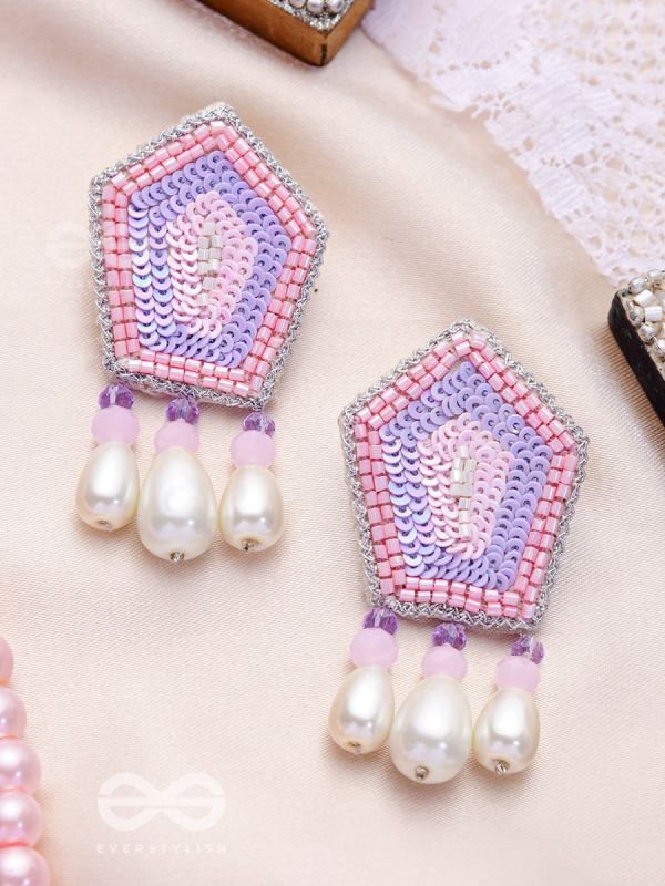 Abhedya- The Radiant Diamond- Sequins, Pearls and Glass Beads Embroidered Earrings (Rose Pink)