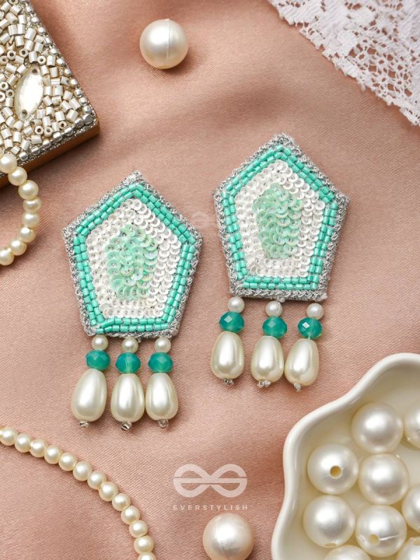 Avisha- The Blue Ocean- Sequins and Pearl Drops Embroidered Earrings