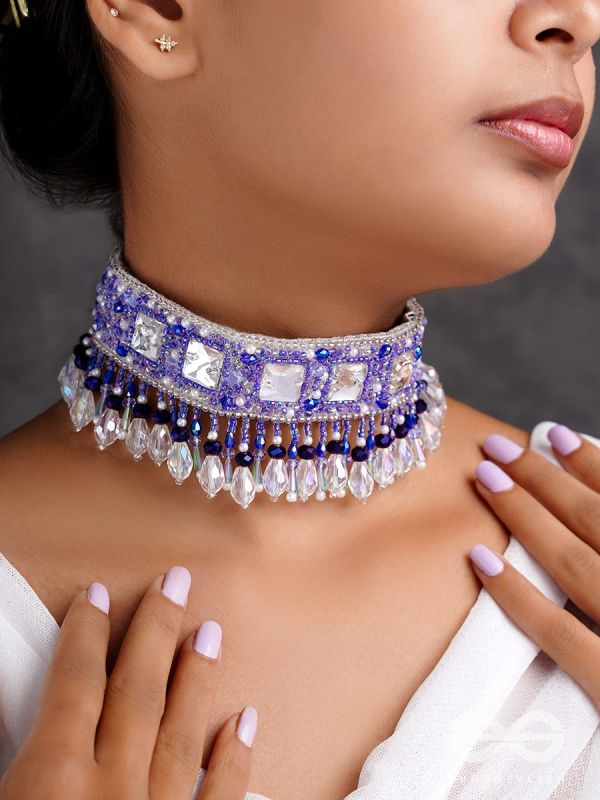 Abhramaya- The Cloudy Sky- Stones and Glass Beads Embroidered Choker Necklace 