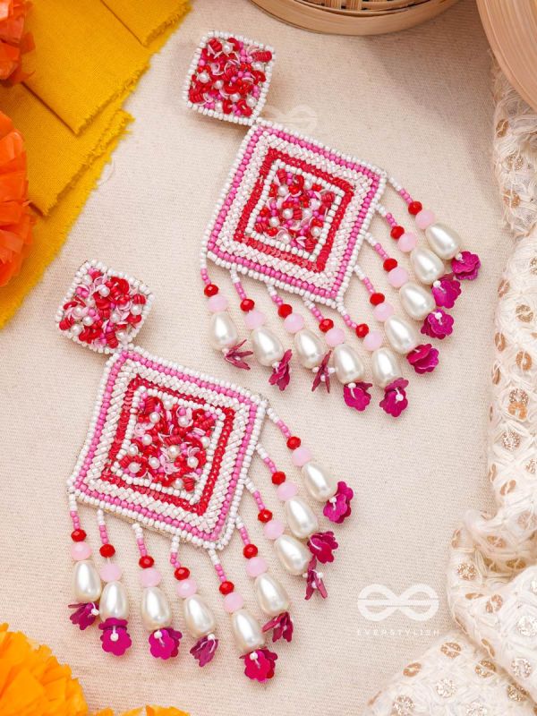 Odrakhya- The China Rose- Pearls, Stones and Sequins Embroidered Earrings